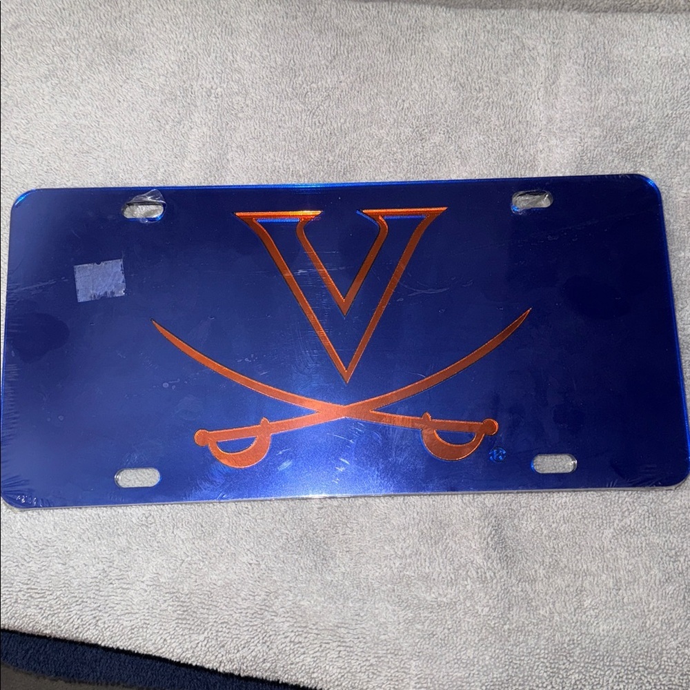 Blue and Orange Virginia License Plate with V Logo